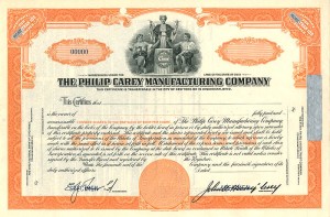 Philip Carey Manufacturing Co. - Specimen Stock Certificate